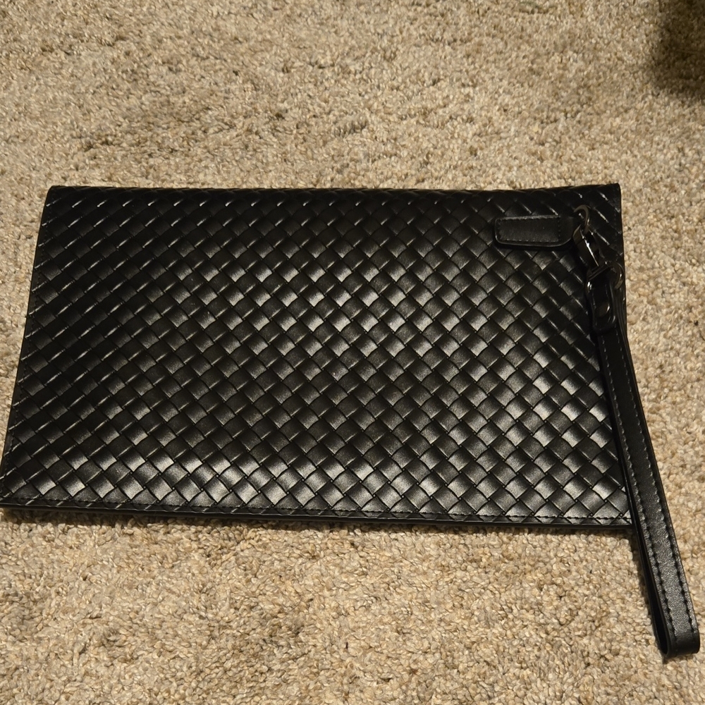 Elegant Black Woven Leather Wristlet